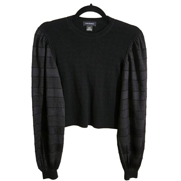 Club Monaco Black Woven Sleeve Crewneck Top Size XS - Picture 2 of 9